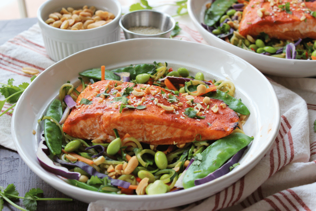 Sriracha Salmon Zoodle Bowls