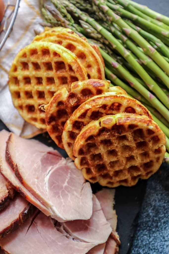 Keto chaffles and fresh smoked ham.