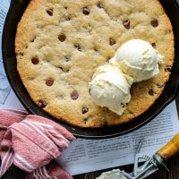 Keto Skillet Peanut Butter Chocolate Chip Cookies