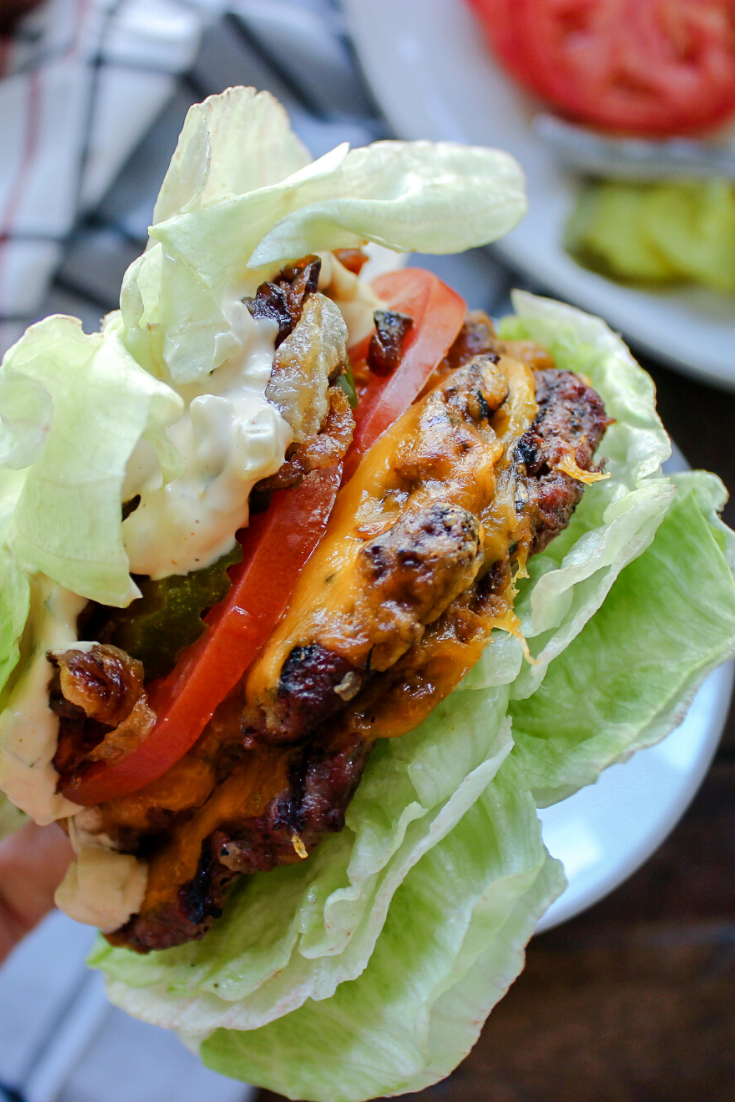 A close up of a keto in n' out burger.