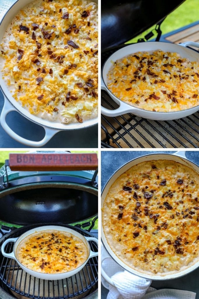 Smoked cauliflower mac and cheese on the big green egg.