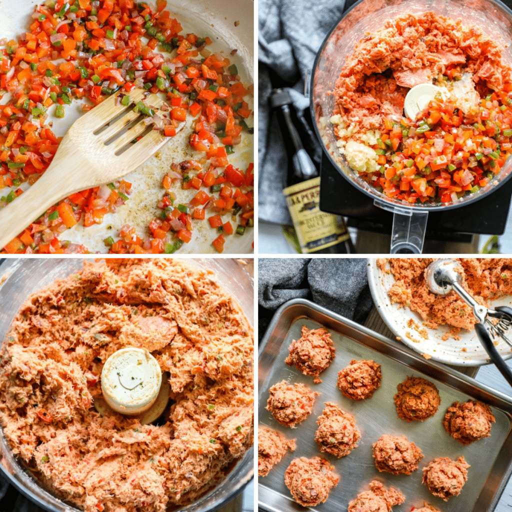 steps for making salmon cakes into a patty 
