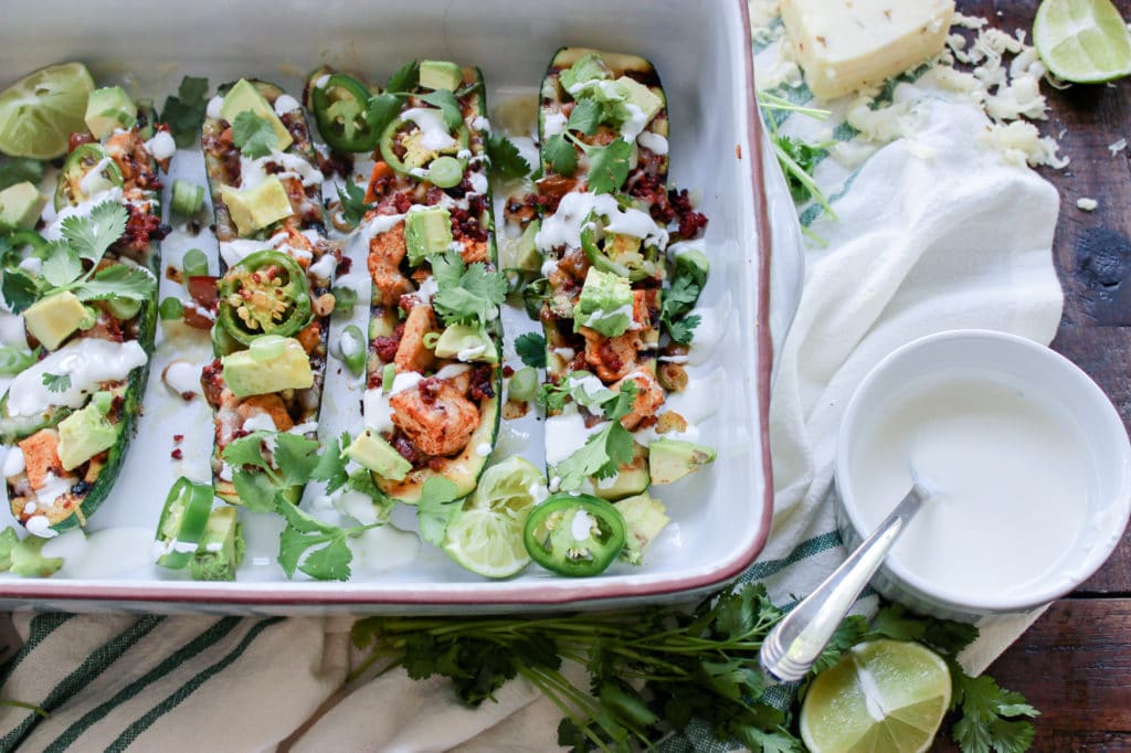 Chicken & Chorizo Stuffed Zucchini