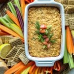 Easy Smoked Crab Dip on a platter with veggies