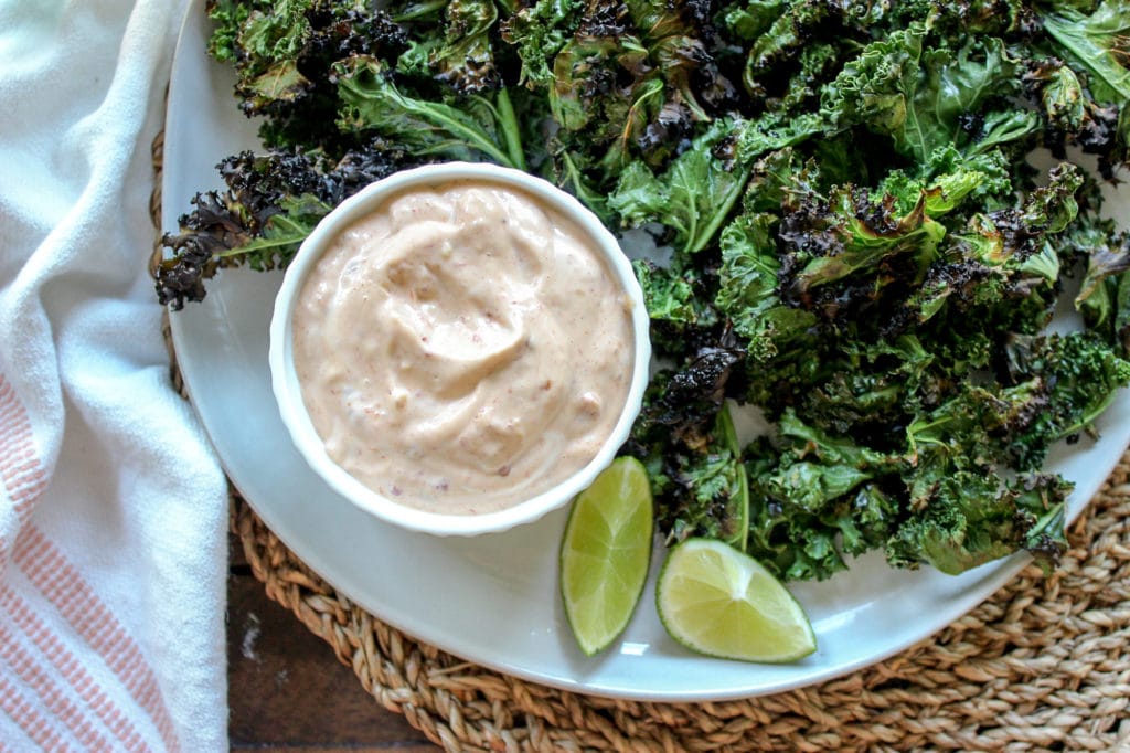 Grilled Kale Chips and Chipotle Mayo