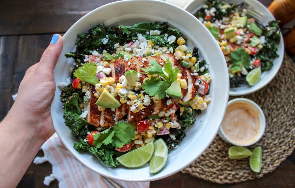 Crispy Kale Chip Salad with Grilled Corn Salsa