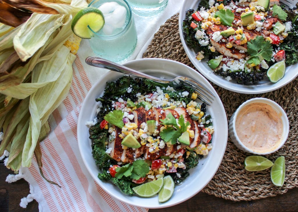 Crispy Kale Chip Salad with Grilled Corn Salsa