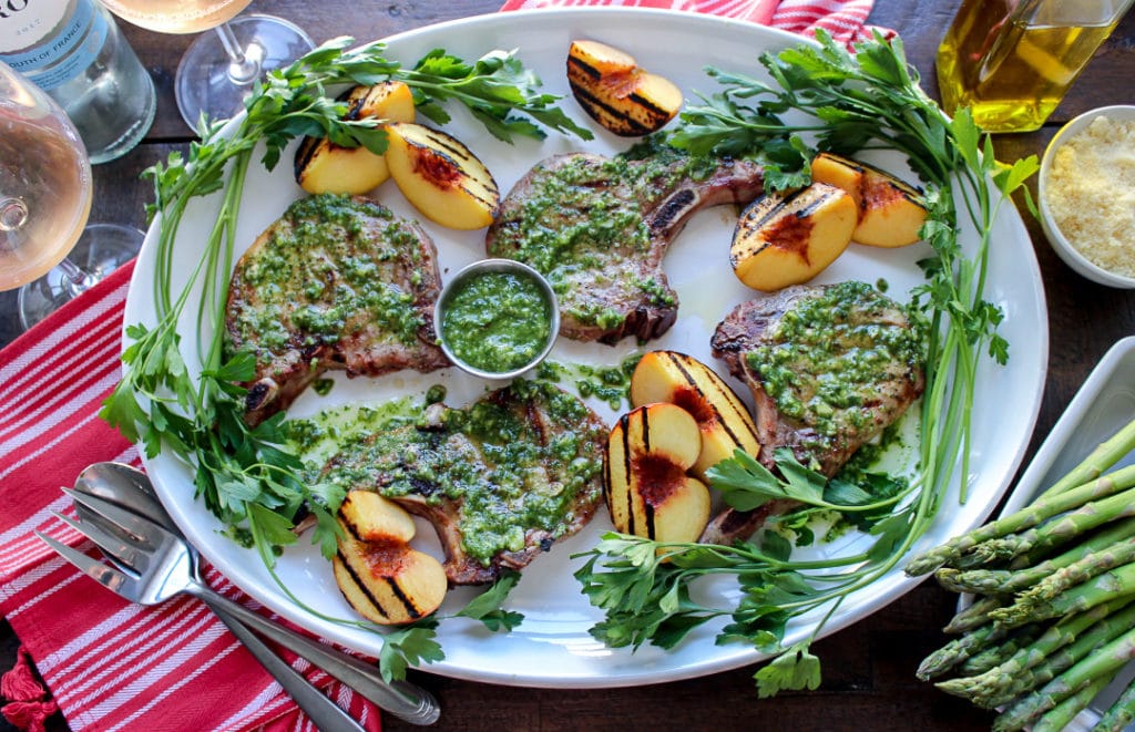 Kale Pesto Grilled Pork Chops