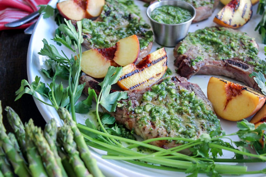 Kale Pesto Grilled Pork Chops