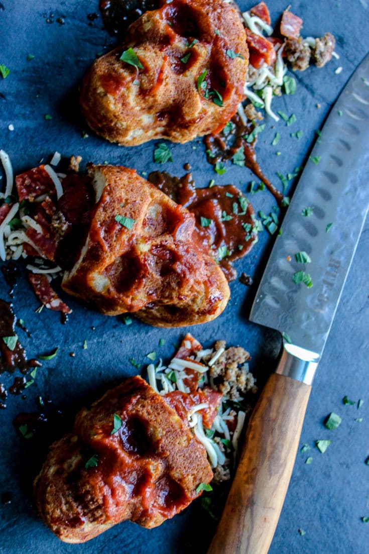 pizza stuffed corn muffins that look like skulls