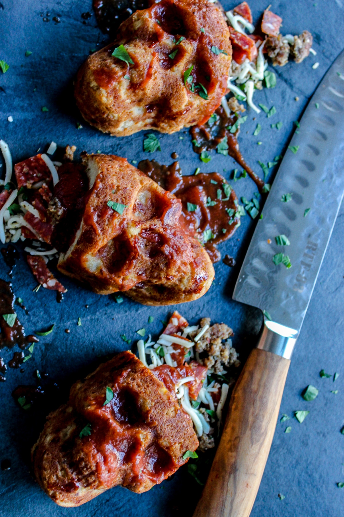 pizza stuffed corn muffins that look like skulls