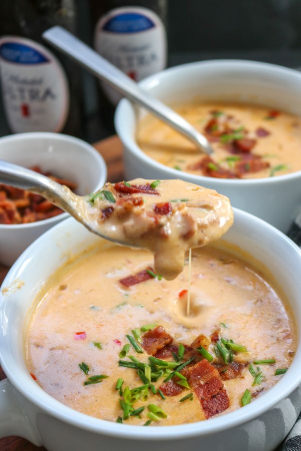 Spoonful of beer cheese soup