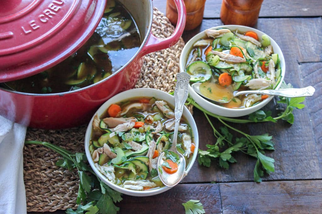 Grilled Chicken Zoodle Soup