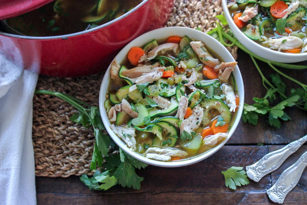 Grilled Chicken Zoodle Soup