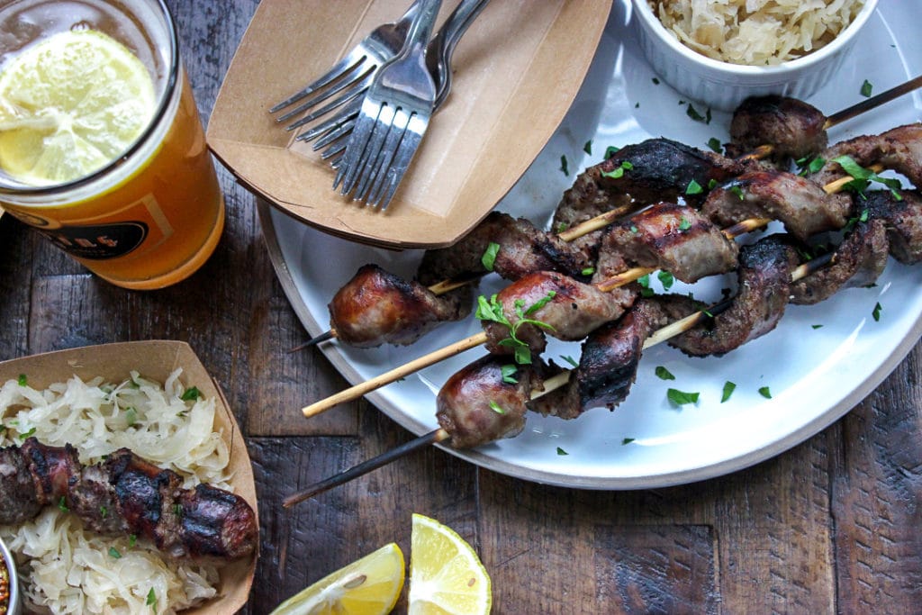 Grilled Spiralized Brats with Sauerkraut