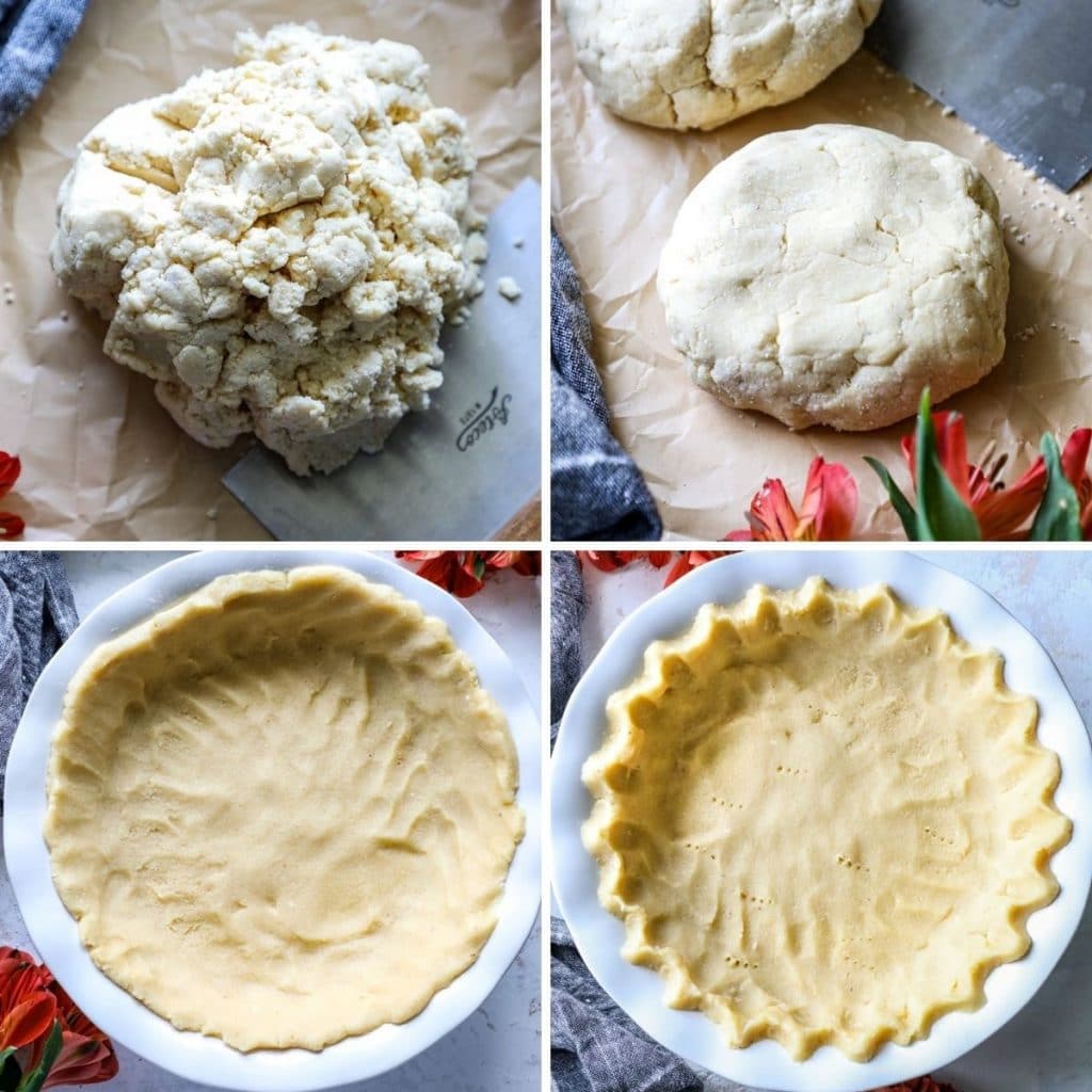 Keto almond flour crust made into a pie dough in pie plate