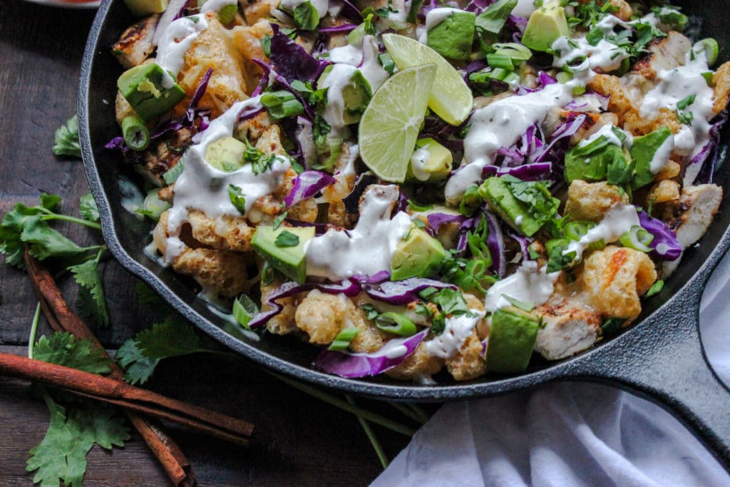 Easy Jerk Chicken Pork Rind Nachos