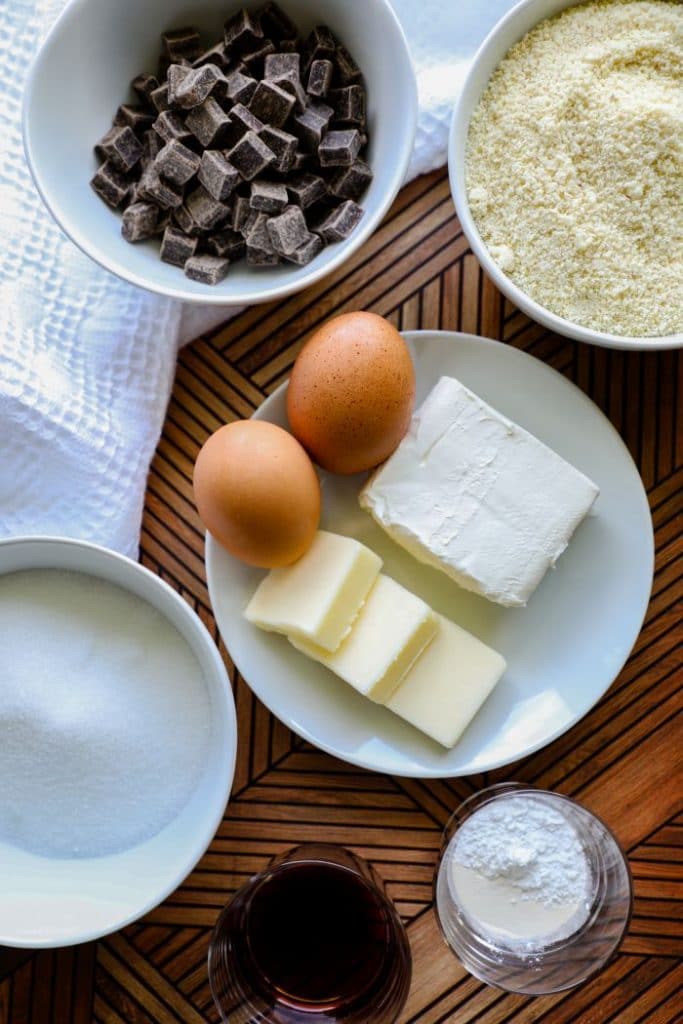 keto blonde brownie ingredients out on a table. 