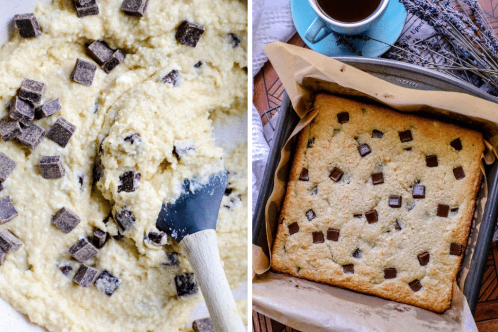 Baked keto blondies in a pan