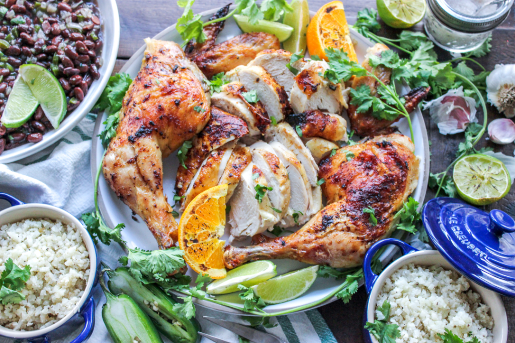 A platter of low carb Mojo chicken.