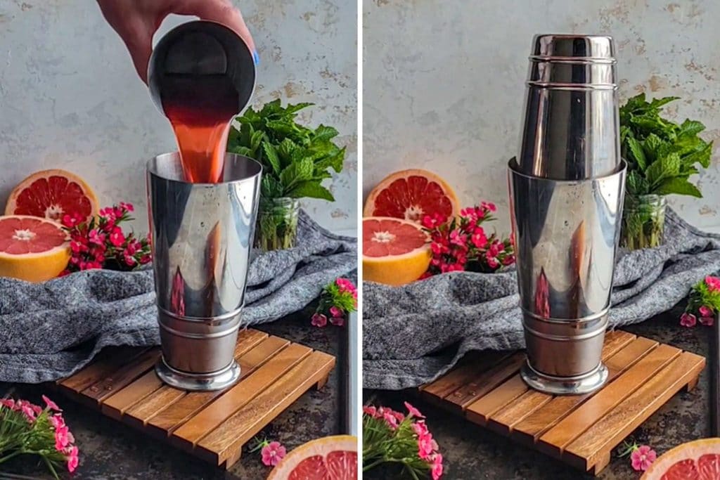 Mixing the aperol spritz in a shaker