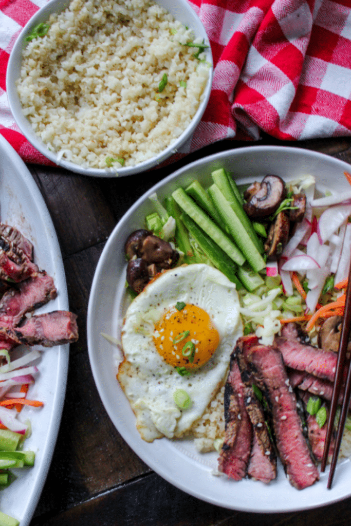 Steak Bibimbap Cauliflower Rice Bowls