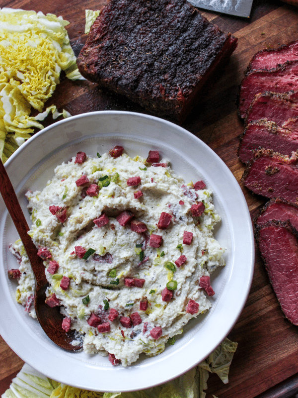 Smoked Colcannon Inspired Cauliflower Mash