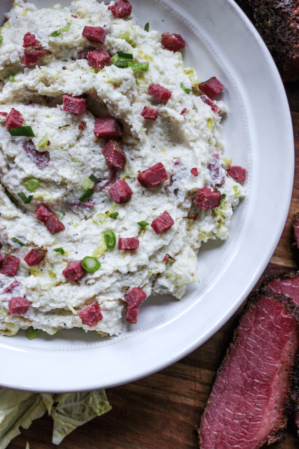 Smoked Colcannon Inspired Cauliflower Mash