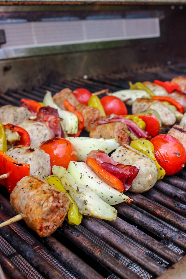 Grilled Sausage Antipasto Style Kebabs