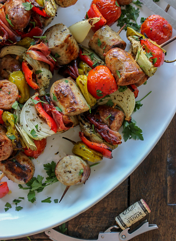 Grilled Sausage Antipasto Style Kebabs