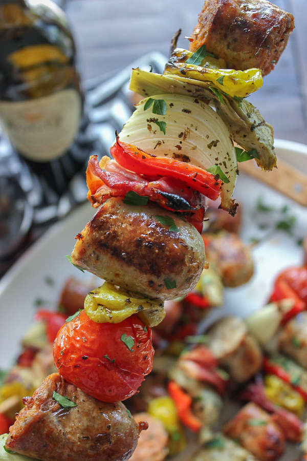 Grilled Sausage Antipasto Style Kebabs