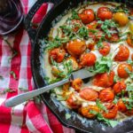 Cast Iron Caprese Dip with Low Carb Bagel Chips