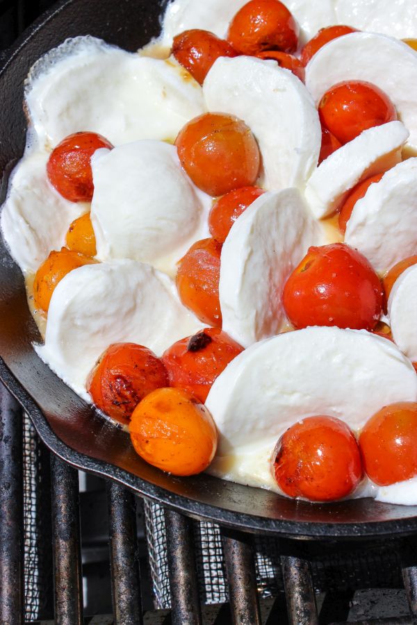 Cast Iron Caprese Dip with Low Carb Bagel Chips