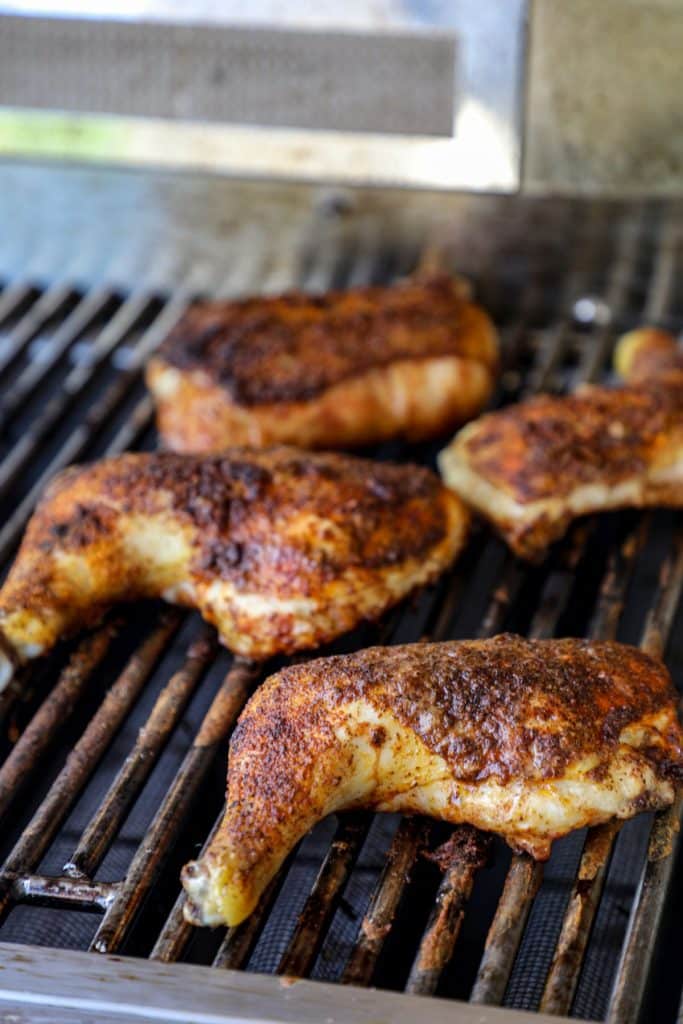 Grilling chicken quarters