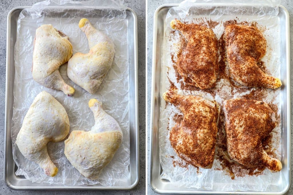 Prepping chicken quarters for the grill