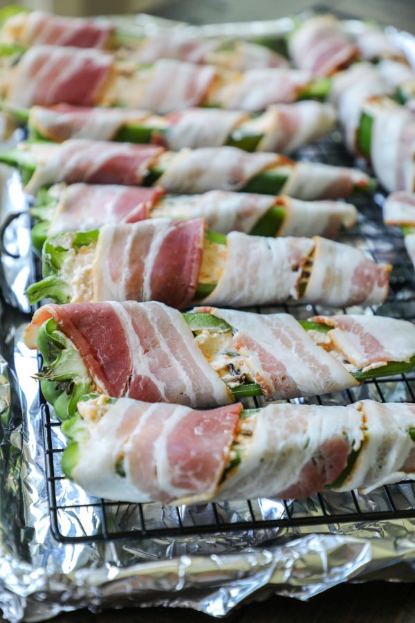 Grilled Bacon Wrapped Hatch Chili Poppers 
