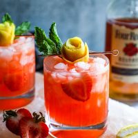 Strawberry Lemonade Keto Whiskey Smash in a rocks glass