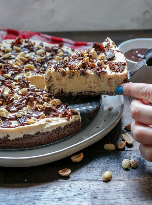 Easy Keto Chocolate Peanut Butter Pie with Keto Candied Bacon