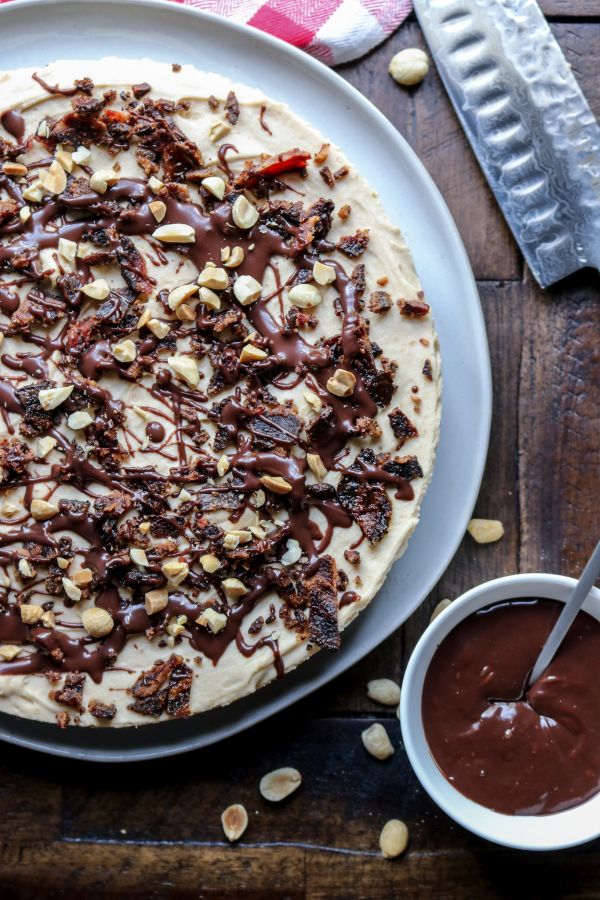 Easy Keto Chocolate Peanut Butter Pie with Keto Candied Bacon