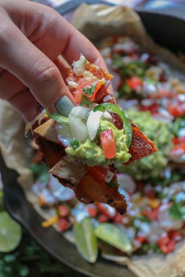 The Best Loaded Keto Nachos Made with Bacon Chips 