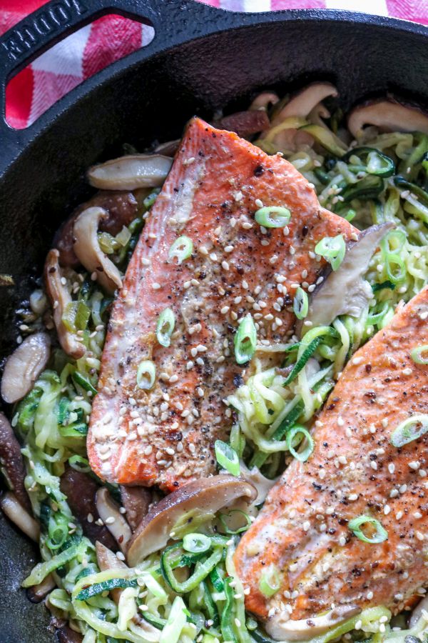 Salmon Mushroom Zoodle Salad