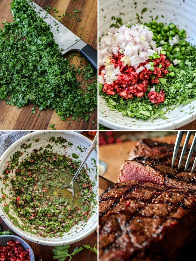 how to make Cranberry Chimichurri Sauce and grilled steak