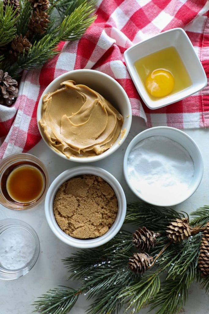 Keto Peanut Butter Blossom ingredients on a table 