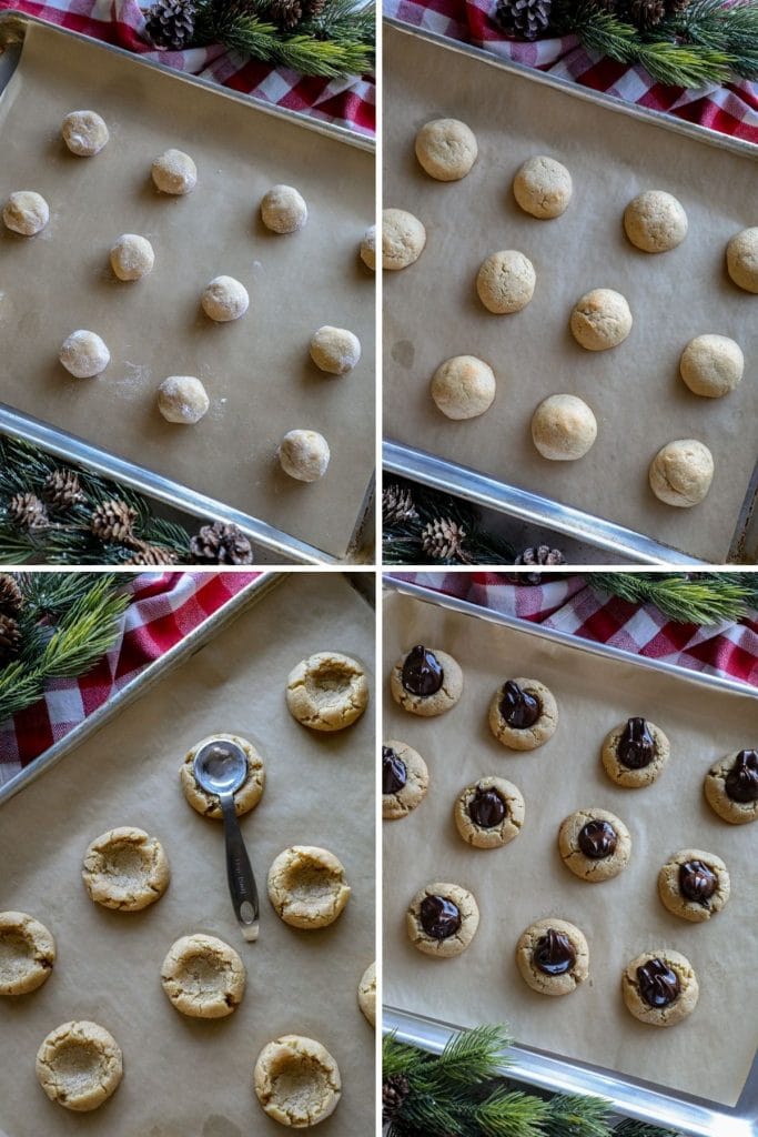 Baking and filling the keto peanut butter blossoms 