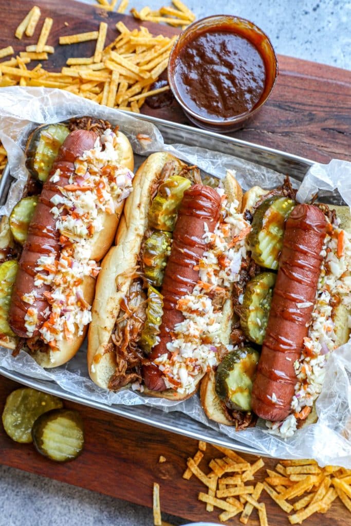 Kansas City BBQ Pulled Pork Hot Dogs