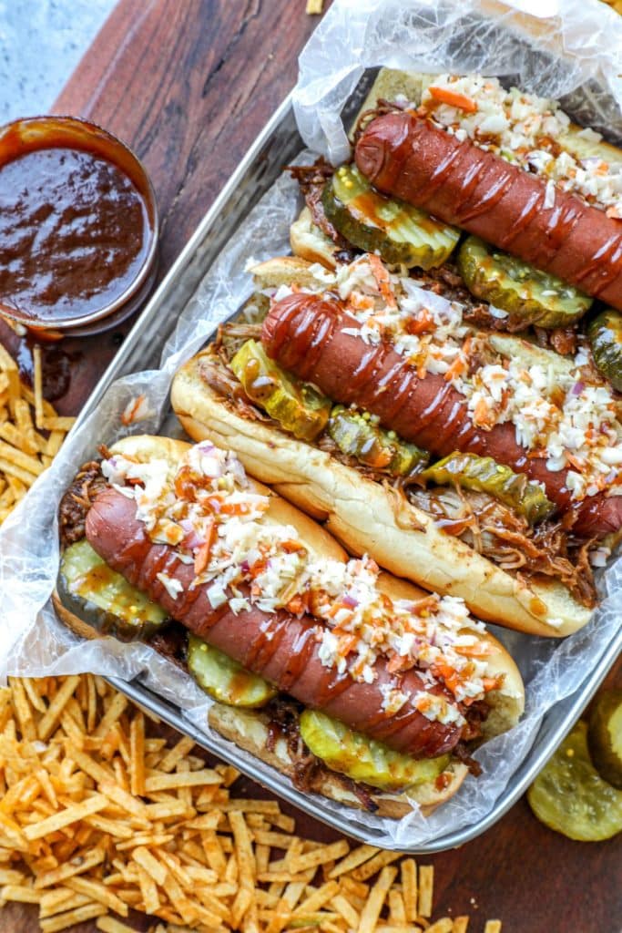 Kansas City BBQ Pulled Pork Hot Dogs