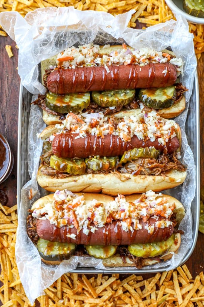 Kansas City BBQ Pulled Pork Hot Dogs