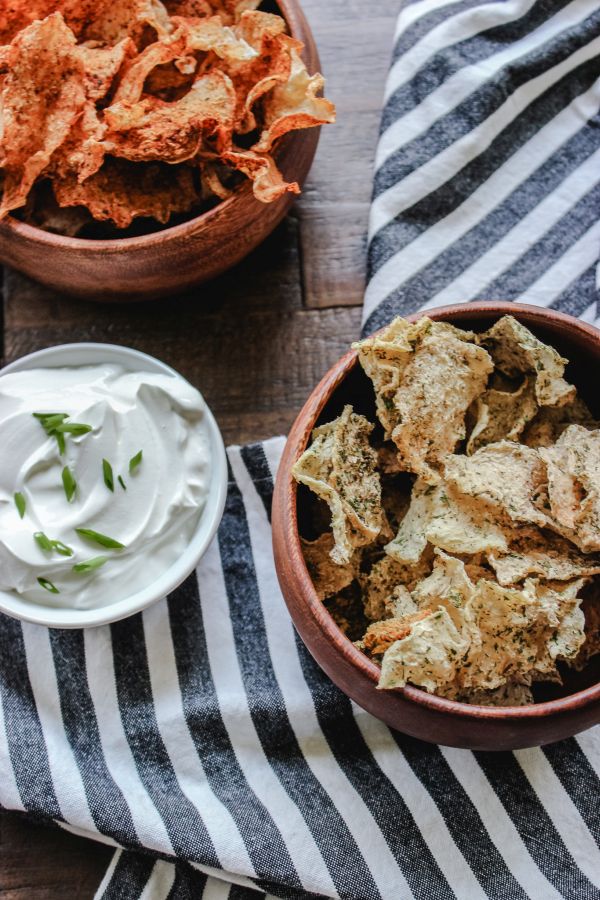 Low Carb Jicama Chips on a blue towel