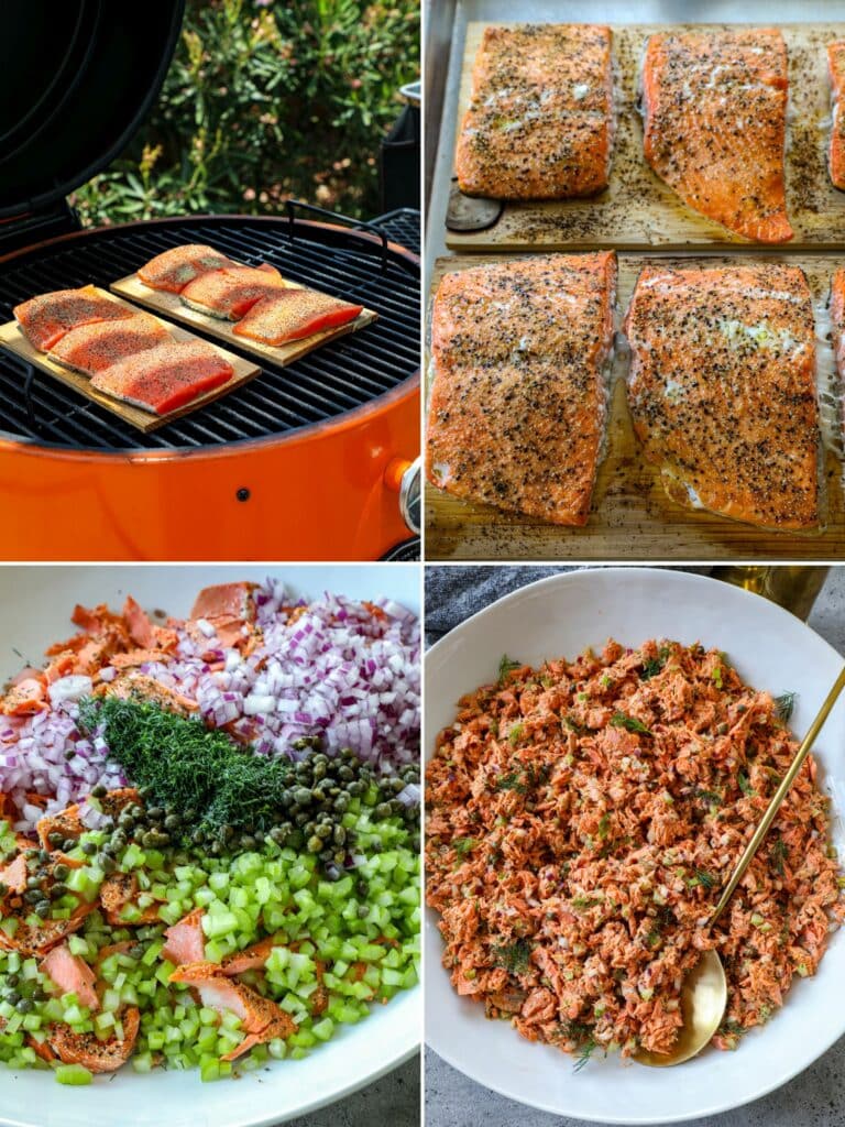 Steps for making hot smoked salmon salad