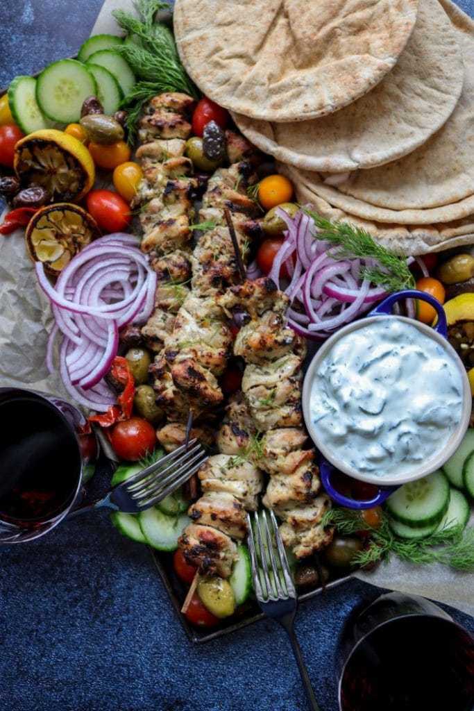 Easy Grilled Greek Chicken Platter